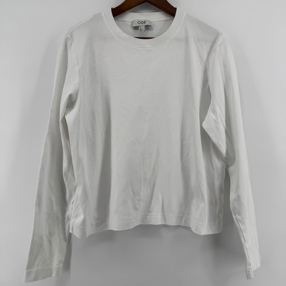 COS Long Sleeve T-Shirt Womens Large White 100% Cotton Crewneck Minimalist